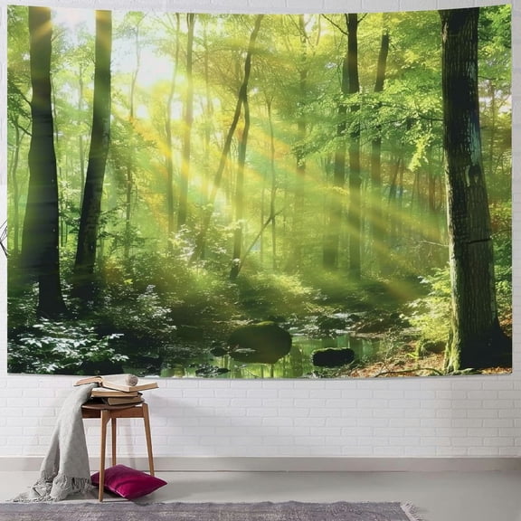 PRATYUS Forest Tapestry Wall Hanging Trees Trunk Nature Green Sunlight Wall Tapestry for Livingroom Bedroom Dorm Home Decor Multi Size Painting