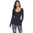 thumbnail image 2 of Women Long Sleeve Crew Neck/Scoop Neck Rayon Slim Fit Stretchy Layer T Shirts Tops, 2 of 5