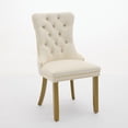 thumbnail image 3 of Modern High-end Tufted Solid Wood Contemporary Velvet Upholstered Dining Chair with Golden Wood Legs and Nailhead Trim - Milky White, Set of 2, 3 of 9