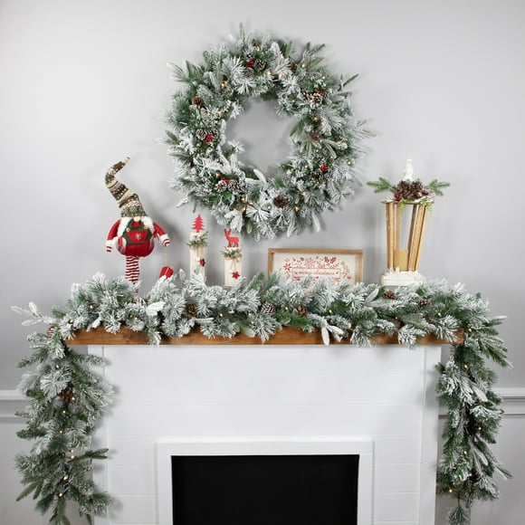 Northlight Real Touch™️ Pre-Lit Flocked Mixed Rosemary Pine Artificial Christmas Garland - 9' x 14" - Warm White LED Lights