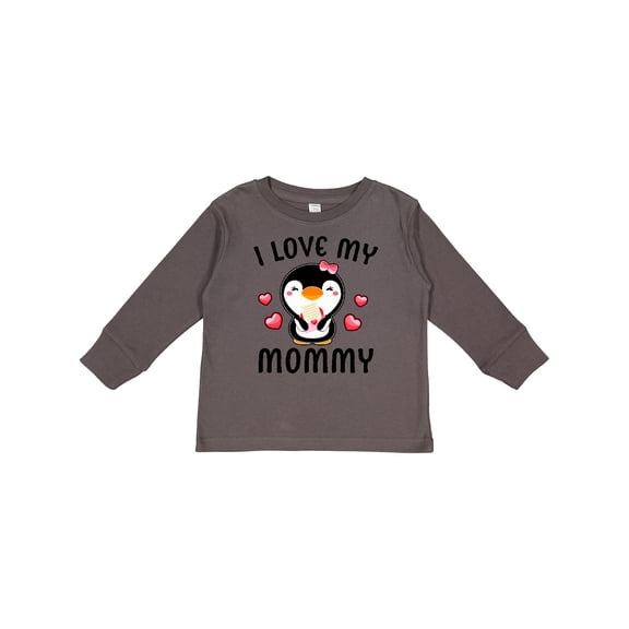 Inktastic I Love My Mommy with Cute Penguin and Hearts Girls Long Sleeve Toddler T-Shirt