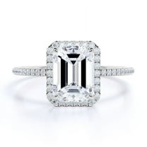 JeenMata 1.75 Carat Emerald Cut Moissanite Engagement Ring - Bridal Set - Halo Ring - Cluster Ring - 18k White Gold Over Silver