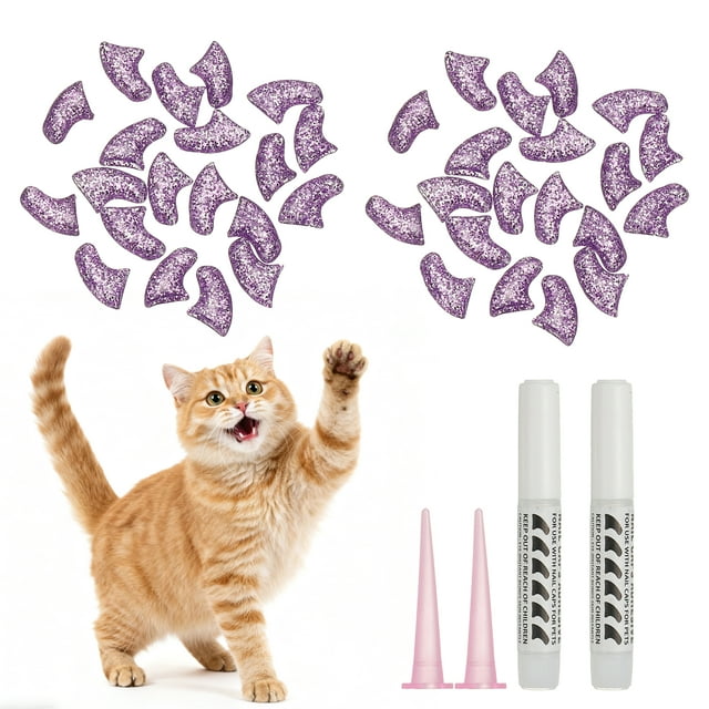 Uxcell Cat Nail Caps, Cat Claw Covers with Adhesive Glue and Applicators, Kitten Claw Caps Soft Paws, (40 Pcs, S, Crystal Lavender), Intended for Pet Tips / Nail Covers / Control Paws