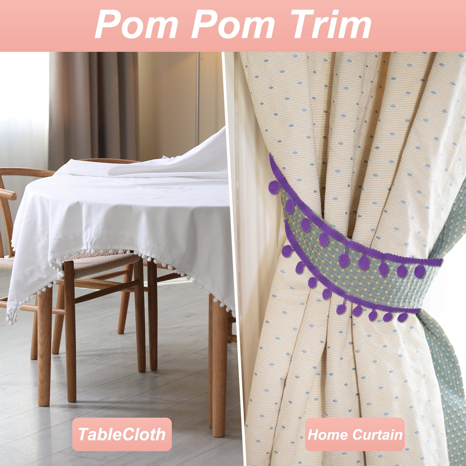 Unique Bargains Pom Trim Ribbon Wide Ball Fringe Trim DIY Crafting Light Yellow