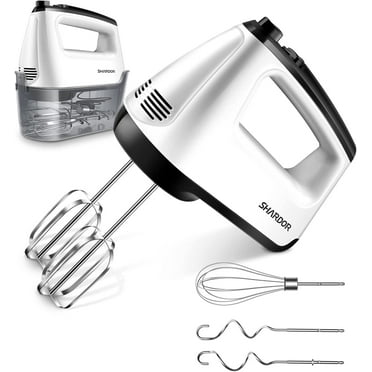 Hand Mixer Electric, 6 Speed & Turbo Mixer Electric Handheld, Snap-On Storage Case,5 Stainless Steel Accessories for Whipping, Mixing Cookies, Brownie, Cakes, Dough Batters, White