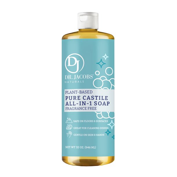 Dr Jacobs Naturals 32oz Fragrance Free Pure Castile AllinOne Soap