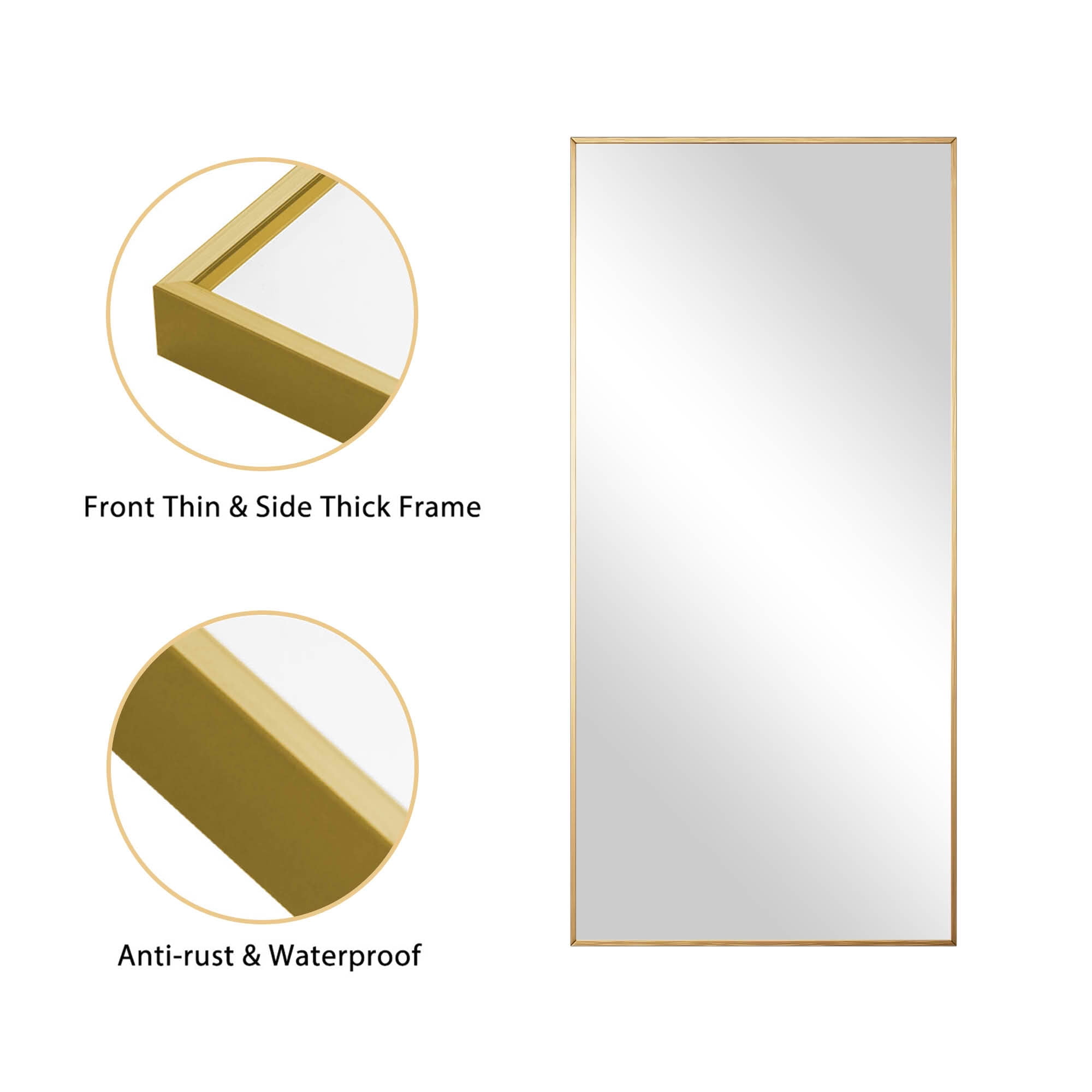 MAYEERTY 71x34x1 Inch Gold Thin Edge Aluminum Right Angle Rectangular Full Length Mirror, No Stand for Bedroom