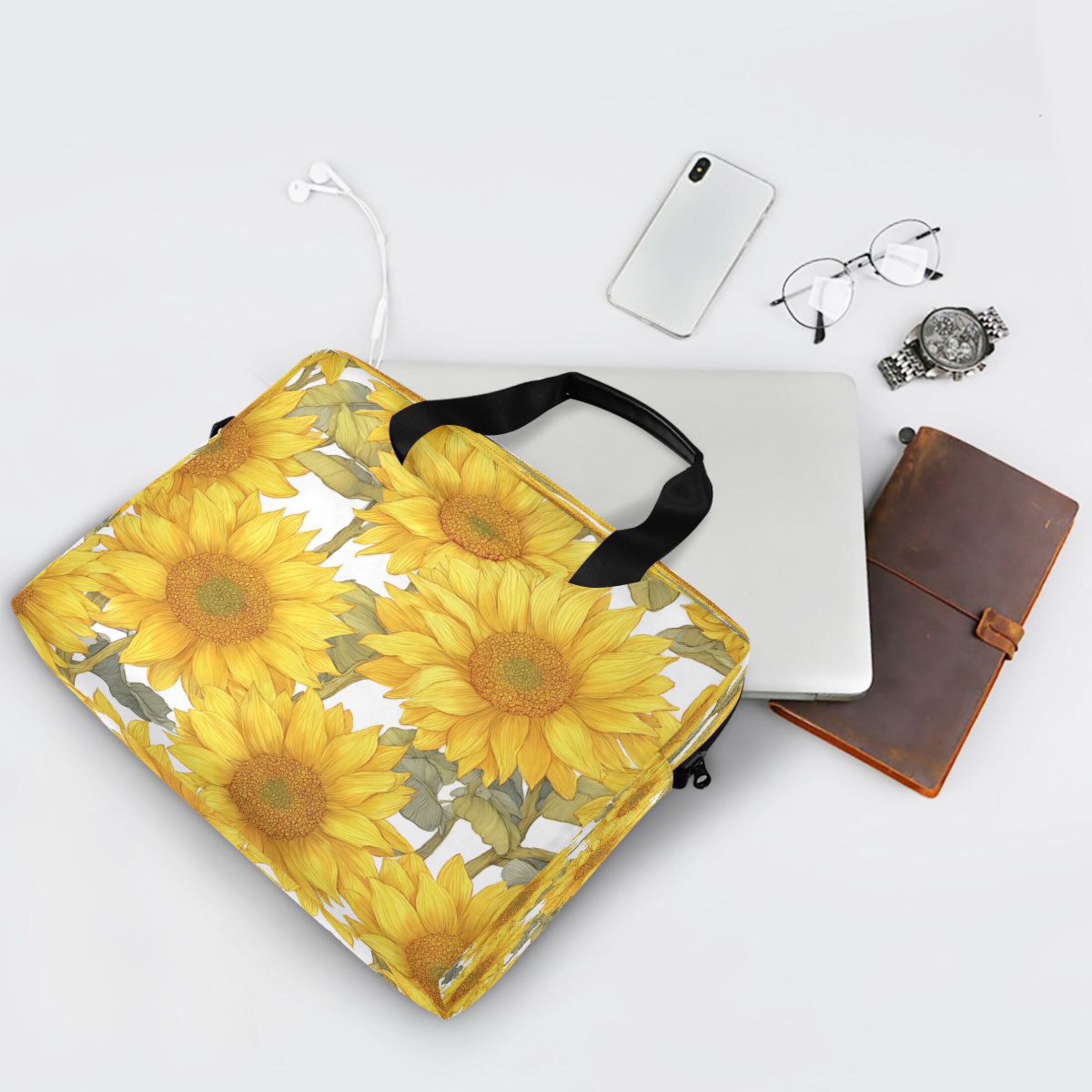 16" Laptop Tote Bag Laptop Sleeve Case Computer Briefcase for Work & Travel Sunflowers Pattern
