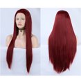 thumbnail image 3 of Unique Bargains Lace Front Lightweight Wigs Long Straight Hair for Women Lady Wine Red, 3 of 8