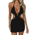 thumbnail image 2 of Womenacute;s Halter Bodycon Mini Dress, Sleeveless Tie Backless Hollow Out Knit Beach Dress, 2 of 10