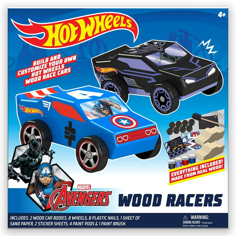 Hot Wheels DIY Toy Wood Car Racers 2 Pack Marvel Advengers Black Panther Captain America Walmart