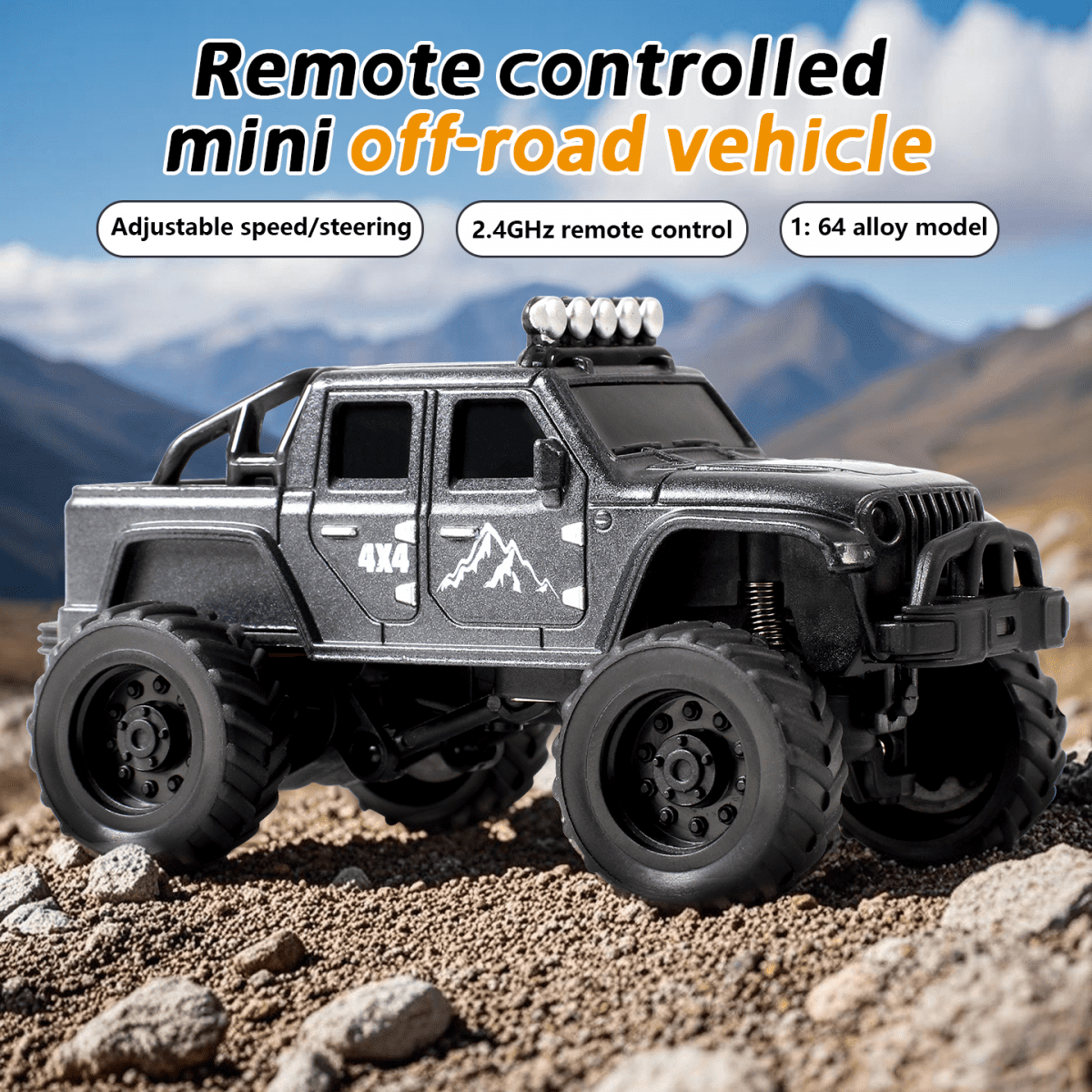 Alloy Remote Control Truck for Kids, 1:64 Mini RC Car with Wooden Bridge for Boys Girls Off-Road Vehicle Racing & Birthday Gifts(Grey)