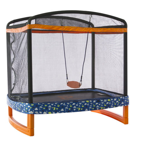 JUMP POWER 72″ x 50″ Rectangle Indoor/Outdoor Trampoline & Safety Net Enclosure with Swing Combo