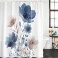thumbnail image 3 of Shower Curtain Bathroom Set Watercolor Blue Nude Color Flowers Waterproof Fabric Shower Curtains with Grommets&Hooks, Floral on White Bottom Privacy Bath Curtain for Bathtub 36x72in, 3 of 9