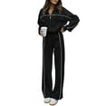 thumbnail image 2 of felwors Women's Two Piece Tracksuit Fall 2025 Long Sleeve Zip Up Sweatshirt Long Pants Outfits Jogger Sweatsuit Sets Black, L, 2 of 5