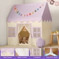 thumbnail image 5 of Wilwolfer Fairy Tale Cottage Kids Play Tent, Pink Purple Checkered Indoor Playhouse with Mat, Star Lights and Rainbow Garland, Toddler Gift, 5 of 8