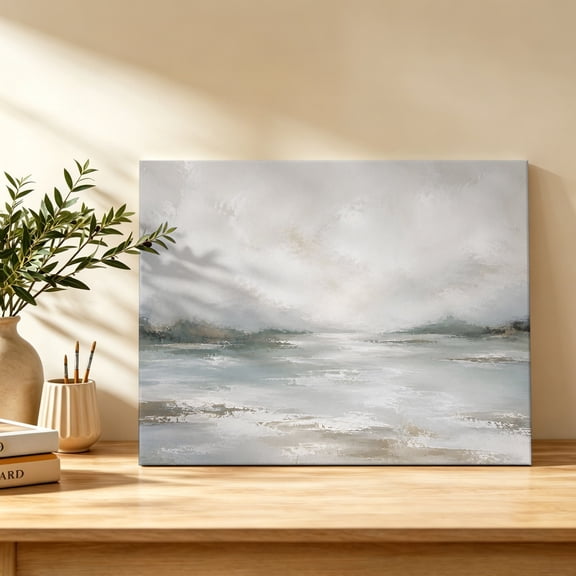 Coastal Ocean Canvas Wall Art, Country Minimalist Abstract Grey White Sea Waves Wall Art Prints Artwork Framed Canvas Ready to Hang Art Pictures for Bathroom Bedroom Entry Desk Corner 10" x 8"