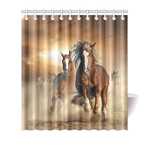 MKHERT Running Horses Cool Animal House Decor Shower Curtain for