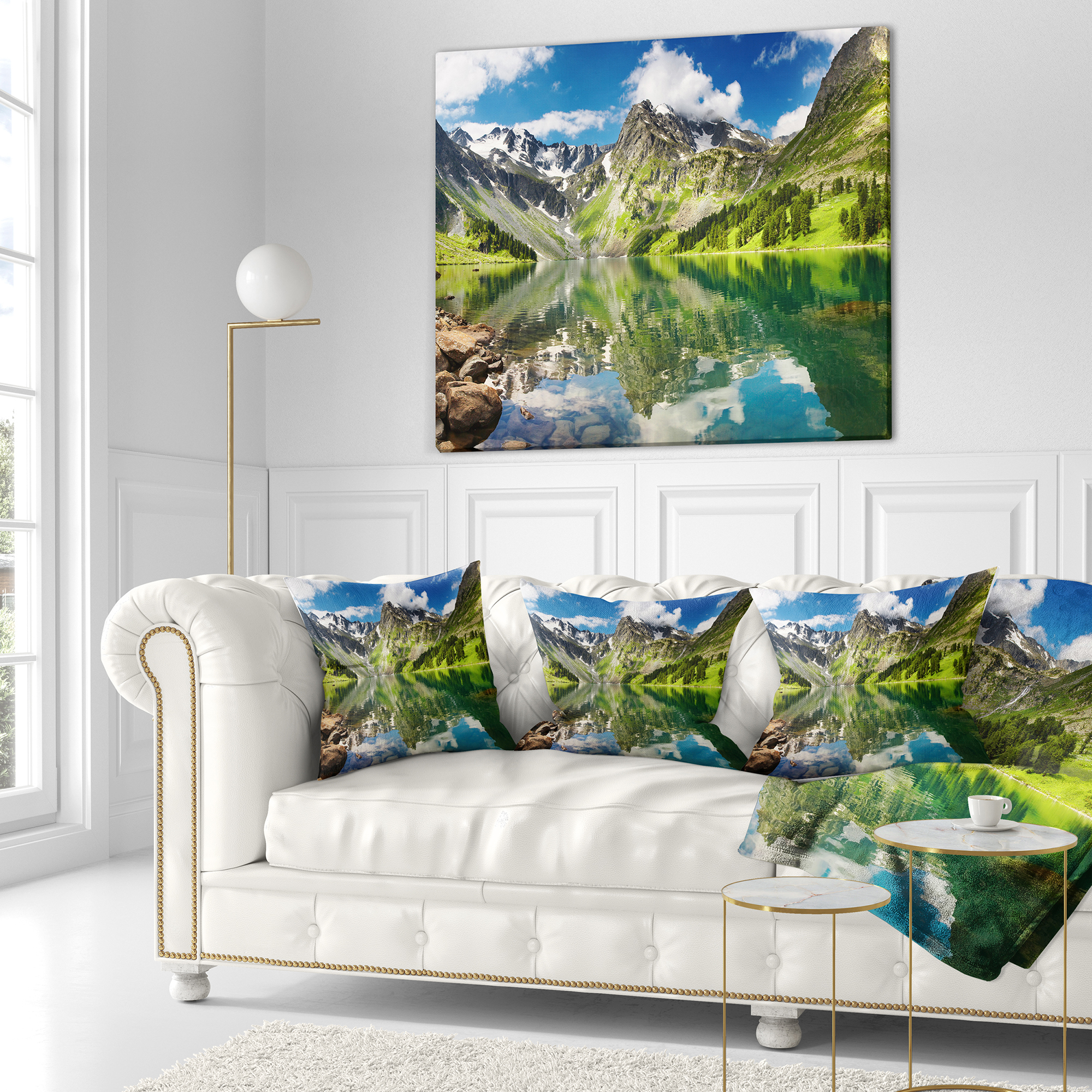 Designart Reflecting Mountain Lake - Landscape Printed Throw Pillow - 16x16