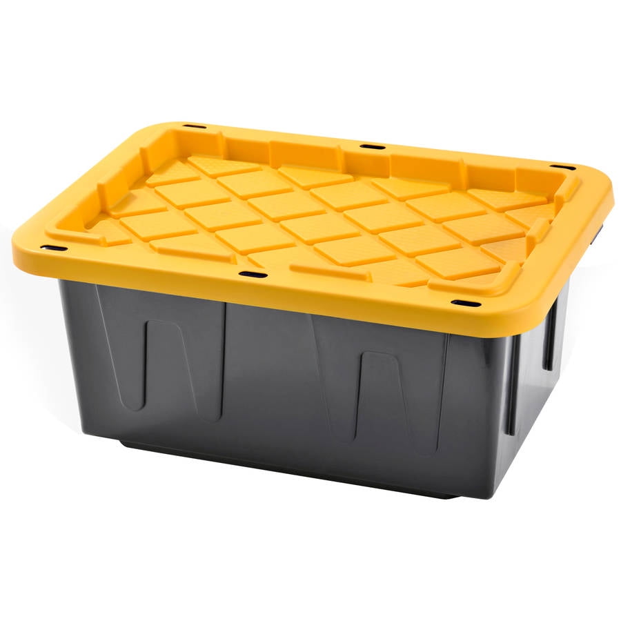 Edsal Plastic Heavy Duty Storage Tote Box, 15 Gallon, Black with Yellow