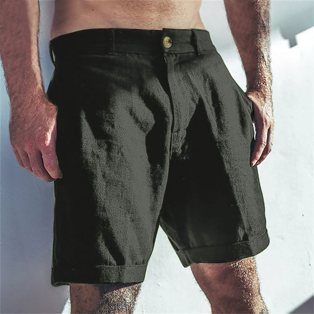 pstuiky Pantalones cortos para hombre, Pantalones cortos deportivos transpirables de verano para hombre, de algodón y cáñamo con bolsillos para la playa Pantalones cortos para correr para hombre
