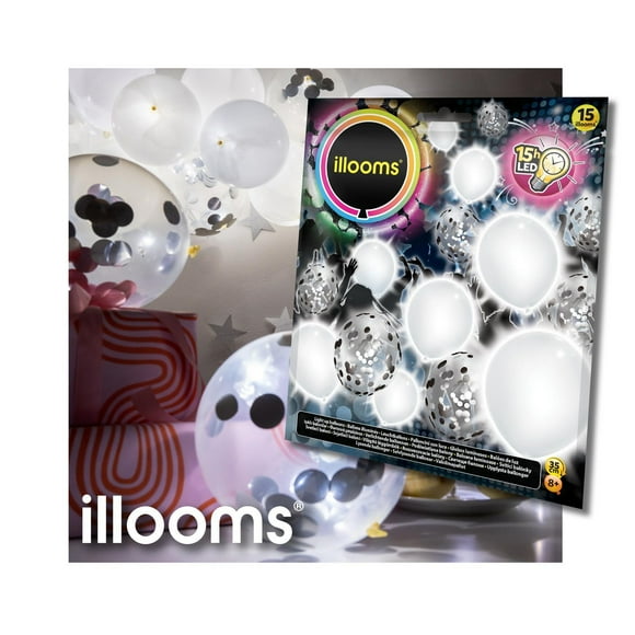 Ballons confettis argentés et blancs 15Pk Allumer des ballons