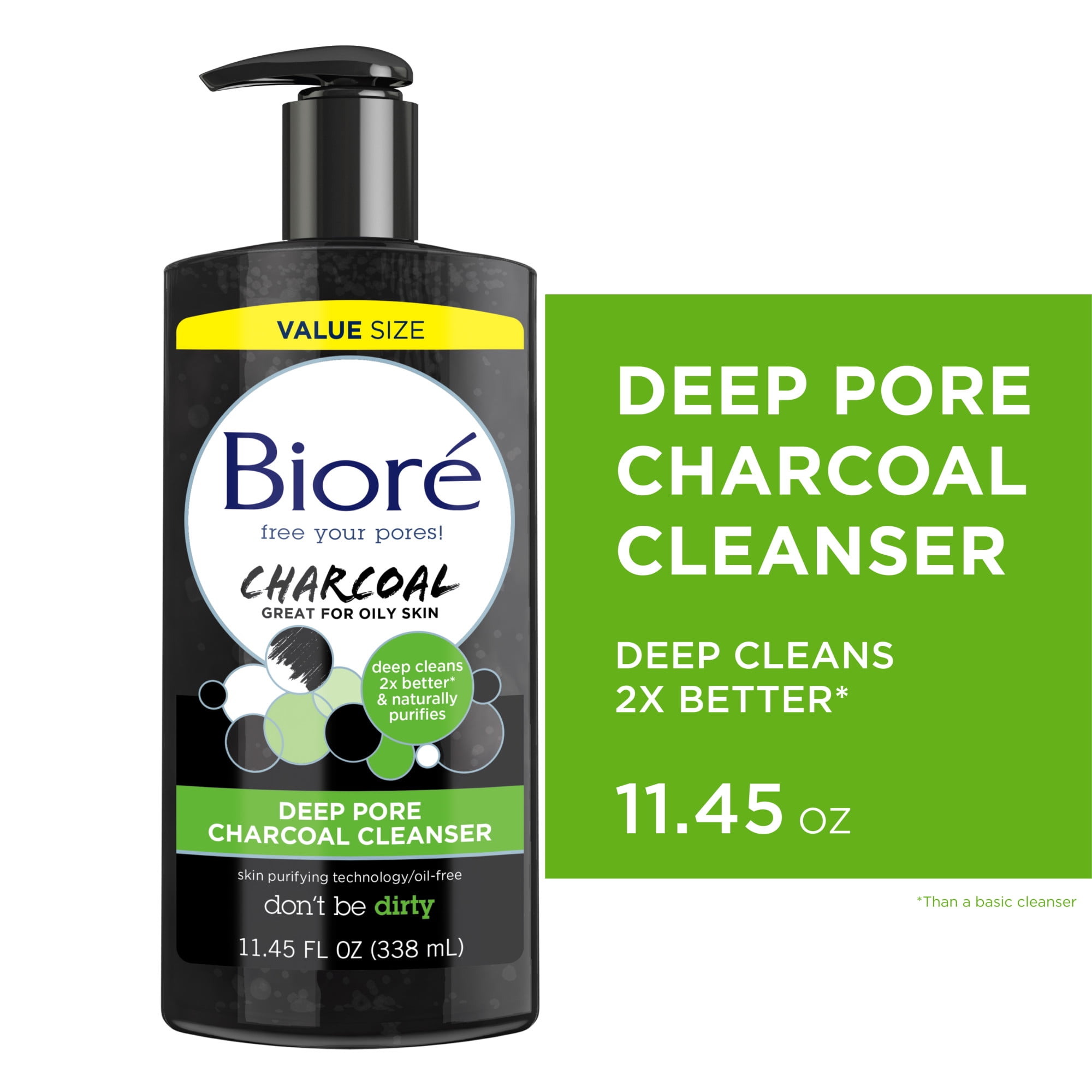 Biore Deep Pore Charcoal Face Wash, Daily Facial Cleanser for Dirt & Makeup Removal, for Oily Skin, 11.45 fl oz, Value Size