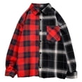 thumbnail image 4 of Mens Plaid Shirt Color Block Shirt Long Sleeve Button Collar Asymmetrical Hem Casual Streetwear Top Red M, 4 of 4