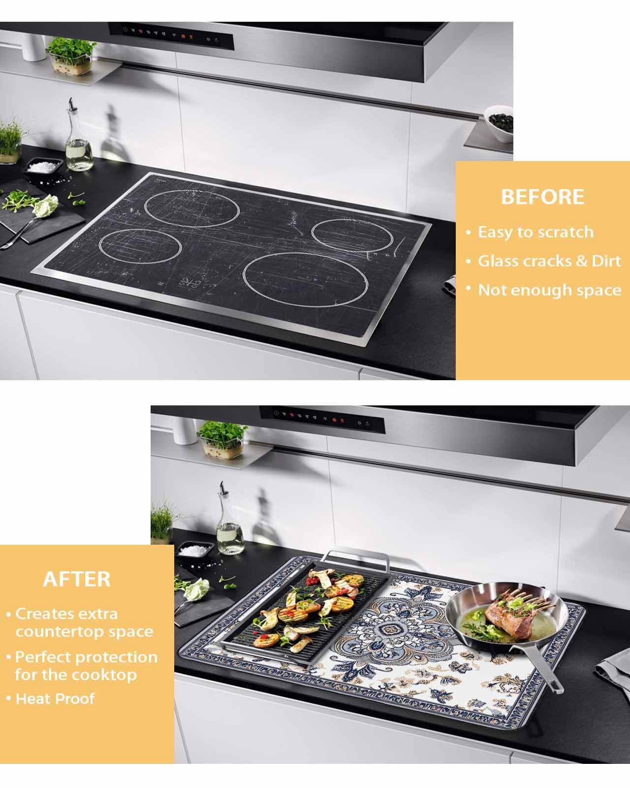 nqOlkjepod Large Induction Cooktop Protector Mat 24"x21", Retro Boho Stove Top Covers for Electric Stove, Aztec Tribe Ethnic Abstract Neutral Aesthetic Stove Burner Cover Mats, Glass Top Stove Cover