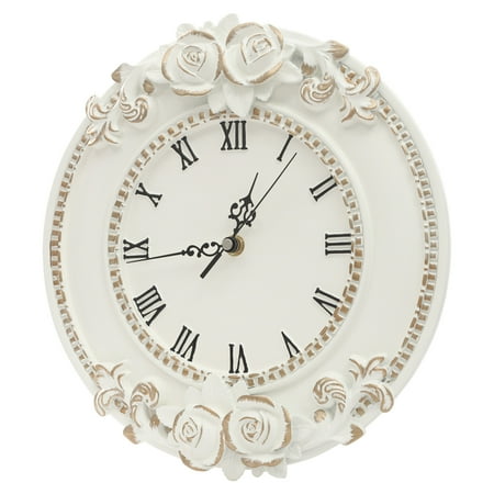 Silent Wall Clock, Battery Operated Large Round White Dial with Rose Gold Relief, Vintage European Decorative Clock for Living Room Bedroom Office Home Decor (12.2*11.4in)