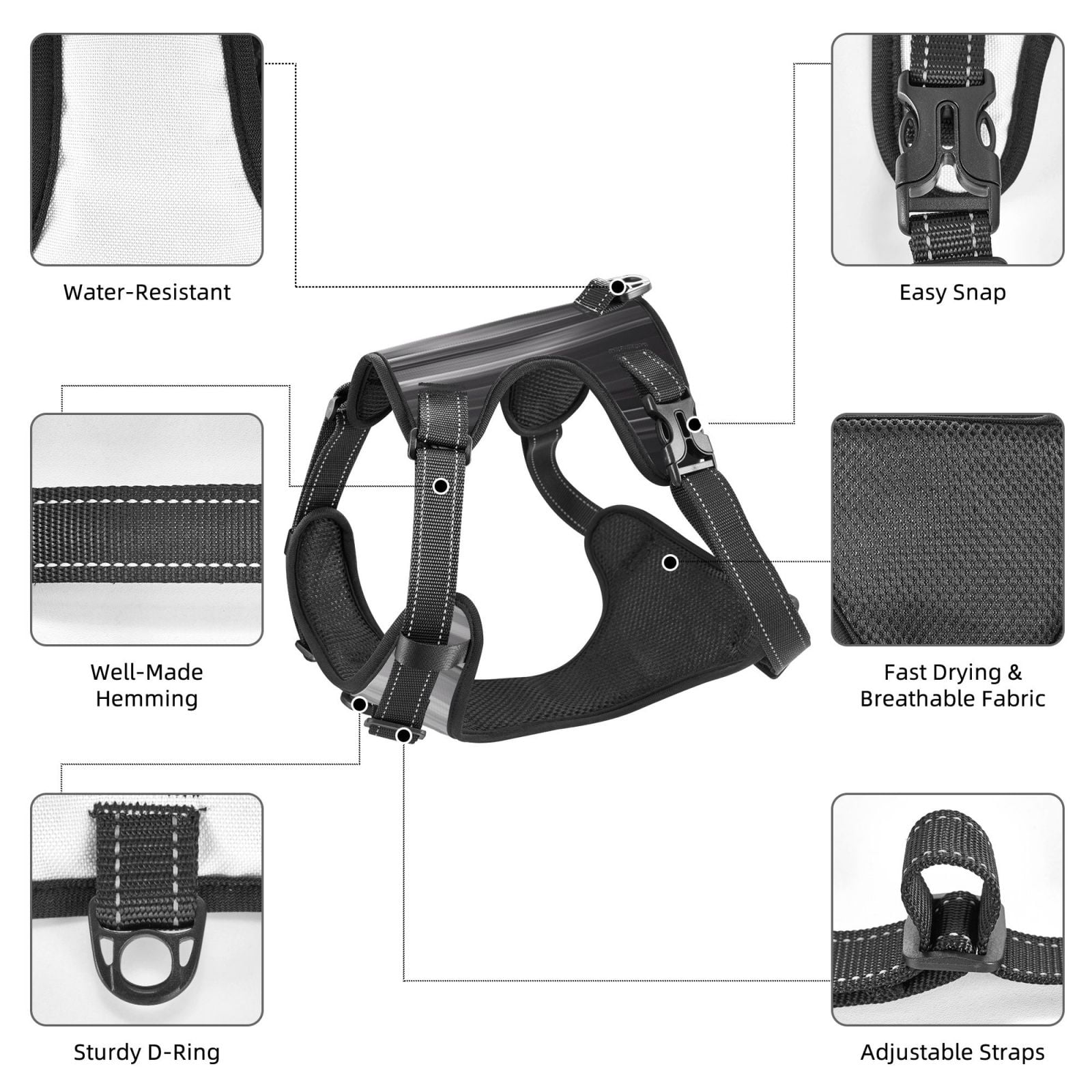 Fuzoiu Monochrome Abstract Lines Print Reflective Dog Harness,Adjustable, Breathable Pet Vest,Dog Harness No Pull,No Choke Pet Vest for Small, Medium, and Large Dogs-Large