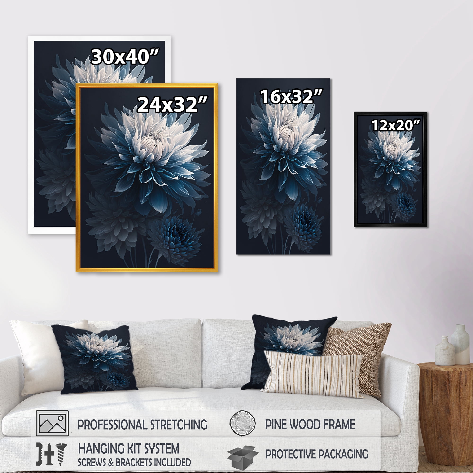 Designart Hyperrealistic Blue And White Flower II Canvas Wall Art