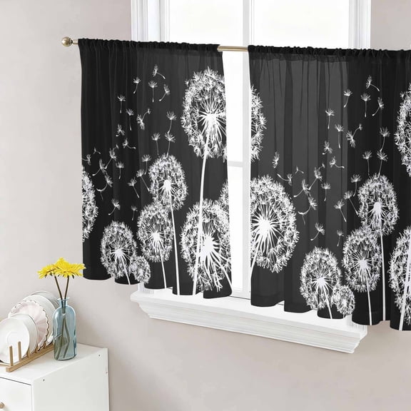White Dandelion Sheer Curtains 45 Inch Length 2 Panels Set Window Treatments, Spring Flowers Botanical Vintage Black Rod Pocket Semi Curtains for Living Room/Bedroom/Kitchen Décor, 104"W x 45"L