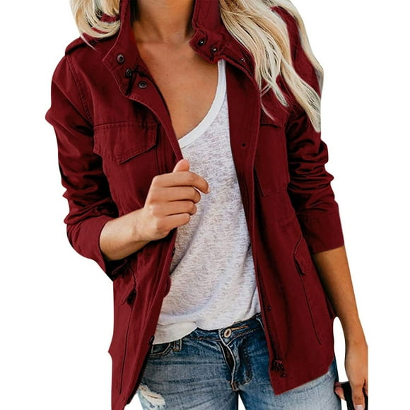 Kcodviy Women's Plus Size Jacket Trench Women Coat Daily Fall Regular Coat Women's Wool Coat Regular Fit Breathable Casual Plus Size Name Clothes Jacket Long Sleeve Solid Color Quilted Coat