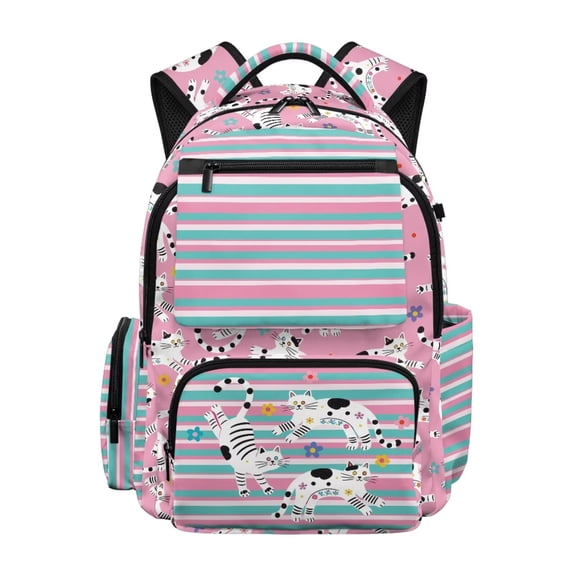 Jeiento Kids School Backpack, 17 Inch Large Capacity Water-Resistant Polyester Daypack, Cartoon Cat Backpack for Elementary Girls Boys, Back to School Gift Suitable for Travel Hiking