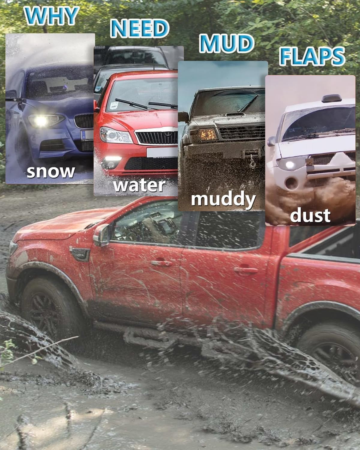 Upgraded All-Weather Mud Flaps for Ford Ranger 2019-2023 No Drill Splash Guards