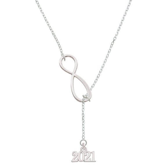 Delight Jewelry Silvertone Horizontal Year 2021 Silver tone Elegant Infinity Lariat Necklace