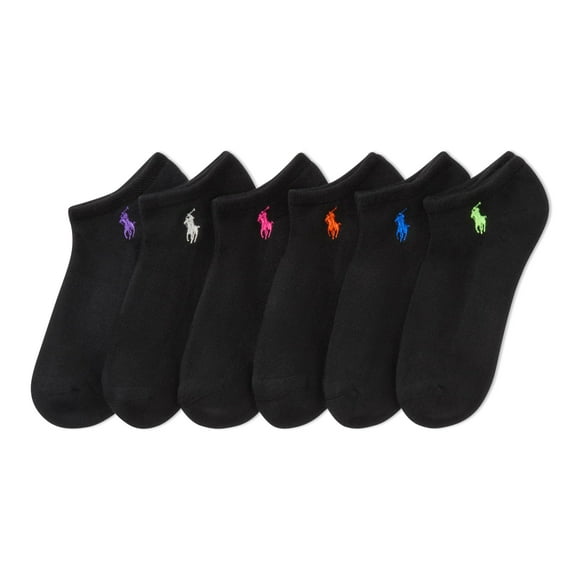 POLO RALPH LAUREN Chaussettes Basses en Coton de Performance pour Femmes - Lot de 6 Paires - Maille Respirante et Amorti Sport, Noir Assorti, 4-10