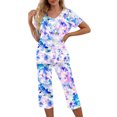 thumbnail image 1 of Pantalones de Mujer Traje de Ocio de Manga Corta con Cuello en V Y Pantalones Recortados Set de Impresión para Casual Y Deporte, 1 of 5