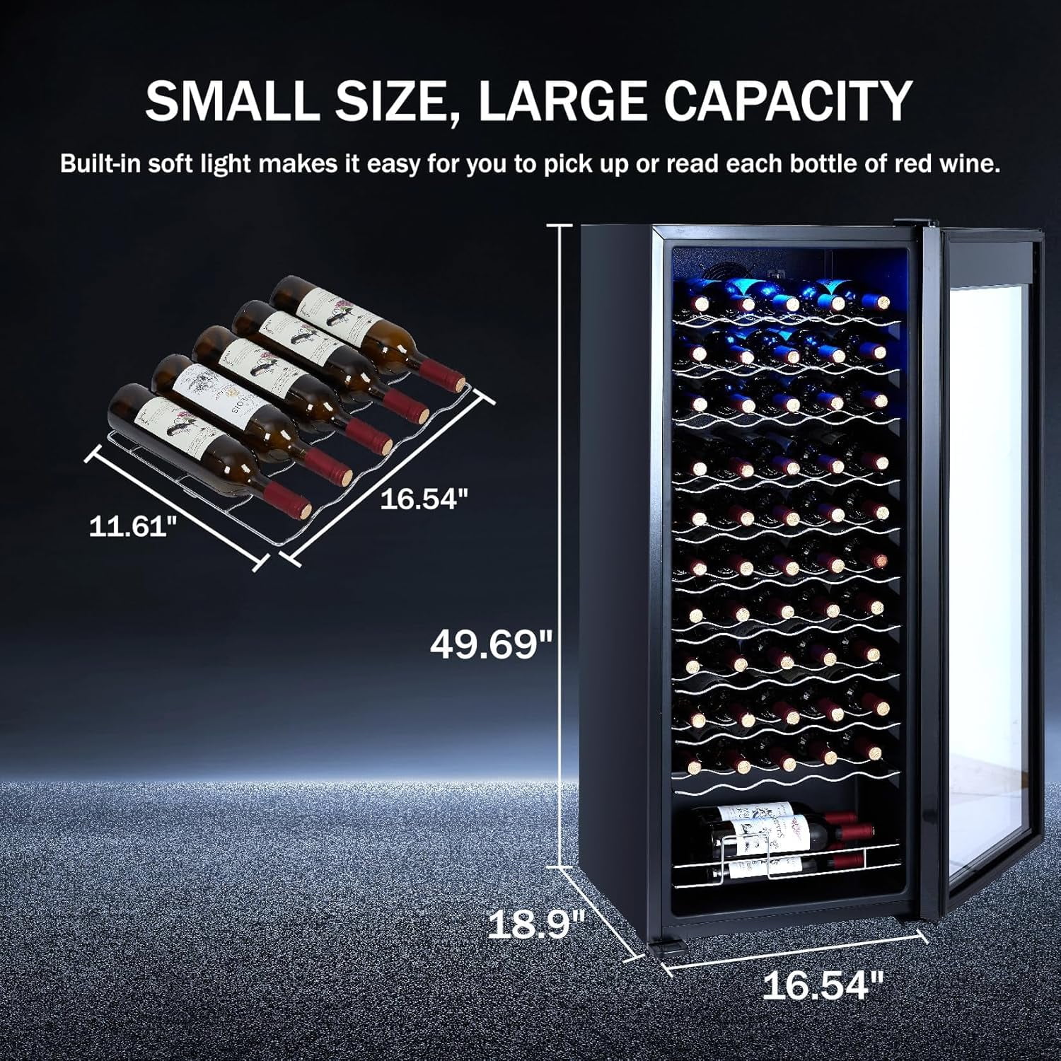 Homhougo 55-Bottle Beverage Refrigerator Countertop Wine Cooler with Glass Door, Adjustable Shelves & Digital Temperature Display, 41-64℉, Mini Fridge for Wine, Beer, Soda, Drinks for Home, Office