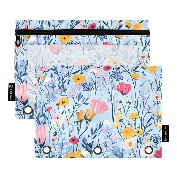 ALAZA 2 Pack Pencil Pouch Floral Wildflower Pencil Case for 3 Ring Binder Clear Window Pencil Bag Organizers