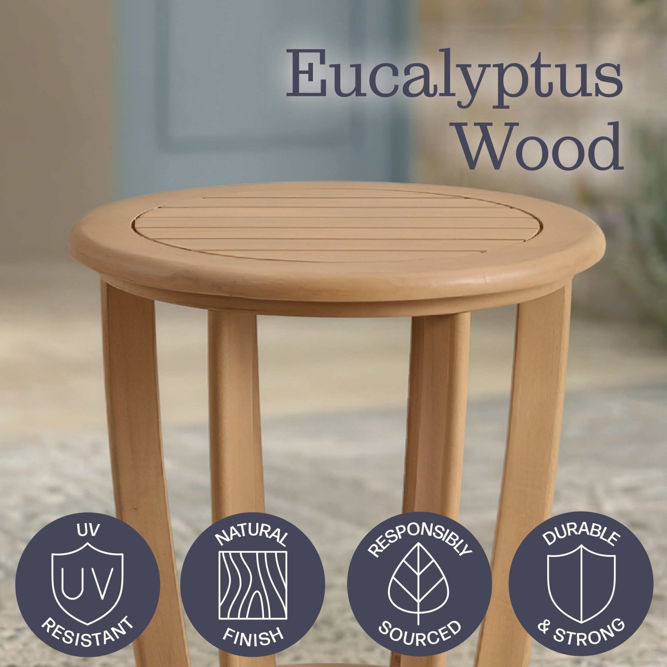 Alaterre Furniture Orris Outdoor Side Table - Eucalyptus Wood Round Outdoor Table