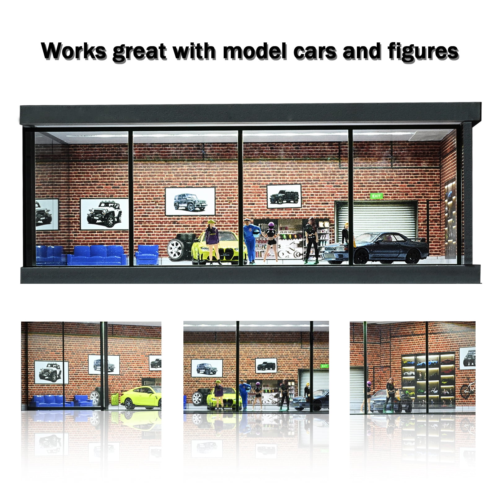 1/64 Scale Diorama Car Garage Display Case, Parking Lot Scene Model With LED Lighting, Adults, Men, Boys, Teens, Model Car Enthusiasts