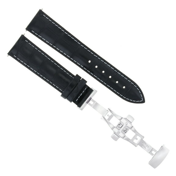 20MM LEATHER WATCH BAND STRAP FOR OMEGA SEAMASTER PLANET OCEAN   CLASP BLACK WS