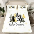 thumbnail image 2 of Manfei Checkered Christmas Tree Twin Sheet Sets for Kids Girls, Merry Xmas Twin Fitted Sheet, Happy New Year Gifts Flat Sheet, Luxury Orange Bedroom Decor3 Pieces, 2 of 7