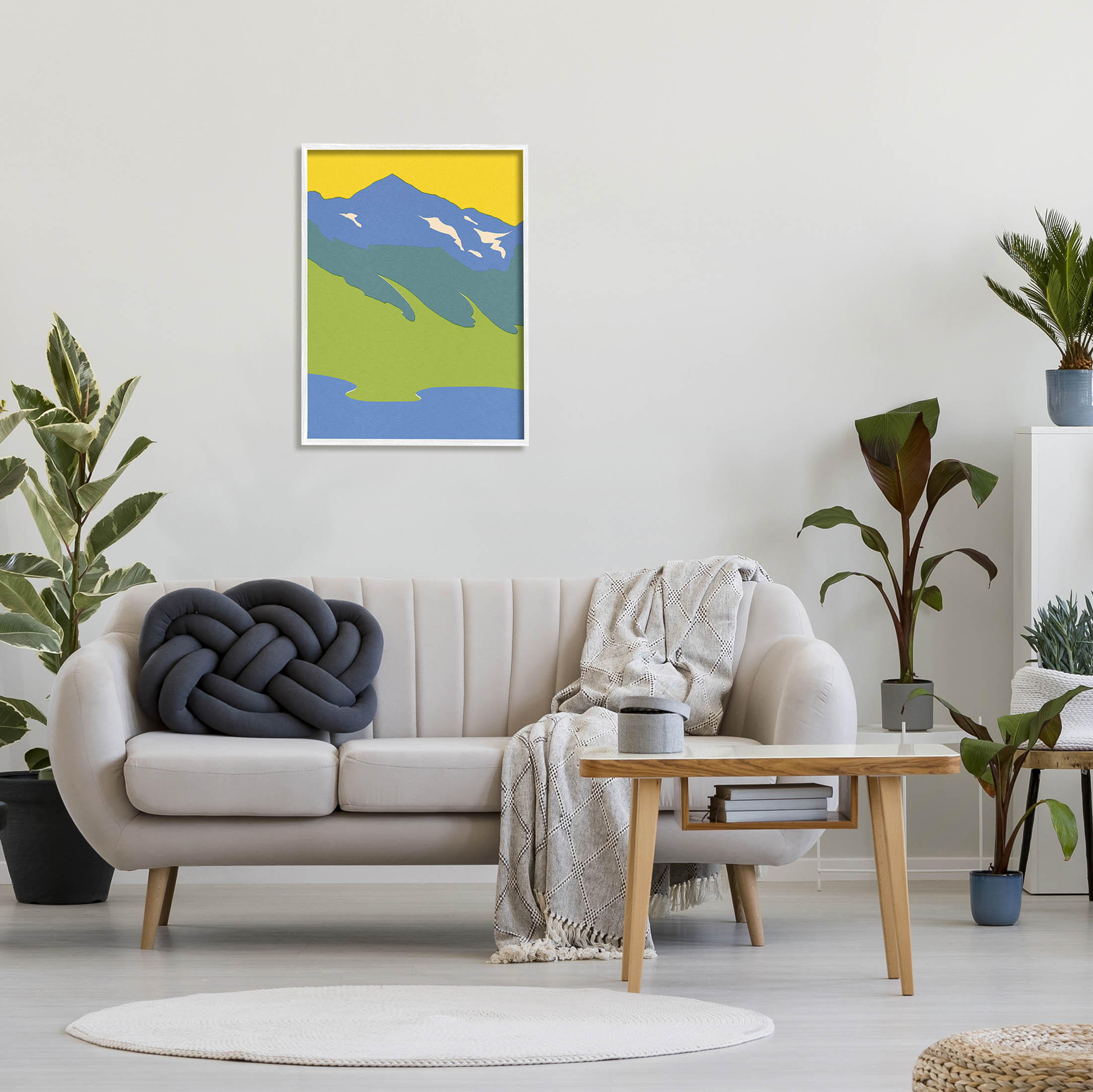 Stupell Industries Modern Mountain Sea Landscape Graphic Art White Framed Art Print Wall Art, Design by Jacob Green