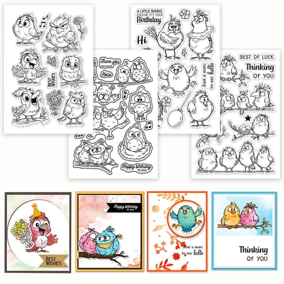 4 Sheets Funny Birds Clear Stamp for Scrapbooking Cartoon Bird Silicone Stamps Cartoon Animals Transparent Stamp Set