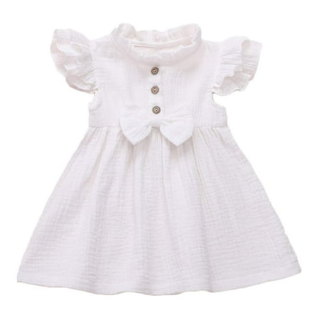

Baby Toddler Girl Flutter Sleeve Stand Collar Cotton Dress