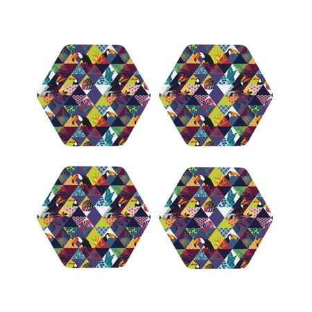 

Leather Coasters with Heat-resistant for Drinks Geometric Cute Toucan Bird Plant -标题2 Hexagon