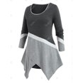 thumbnail image 2 of Camiseta Asimétrica Color Bloque Tamaño Plus Rosegal  Mangas largas de talla grande, 2 of 5